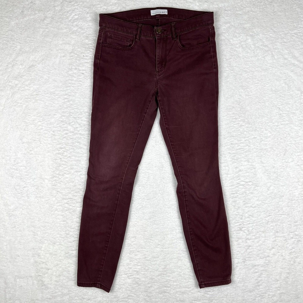 Ann Taylor Loft Jeans‎ Womens 26/2 Burgundy Red Wash Denim Skinny Stretch